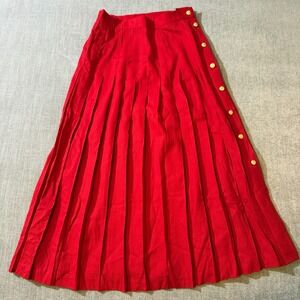 Kenneth Gordon Red Pleated Button Front Wool Flannel Midi Skirt Size 12